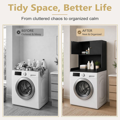 Laundry Storage & Organization (Oak) | Washer and Dryer Topper with Edge, Over Washer and Dryer Shelves for Laundry Room, Universal Fit, 27.5"Wx27.5"Dx29"H