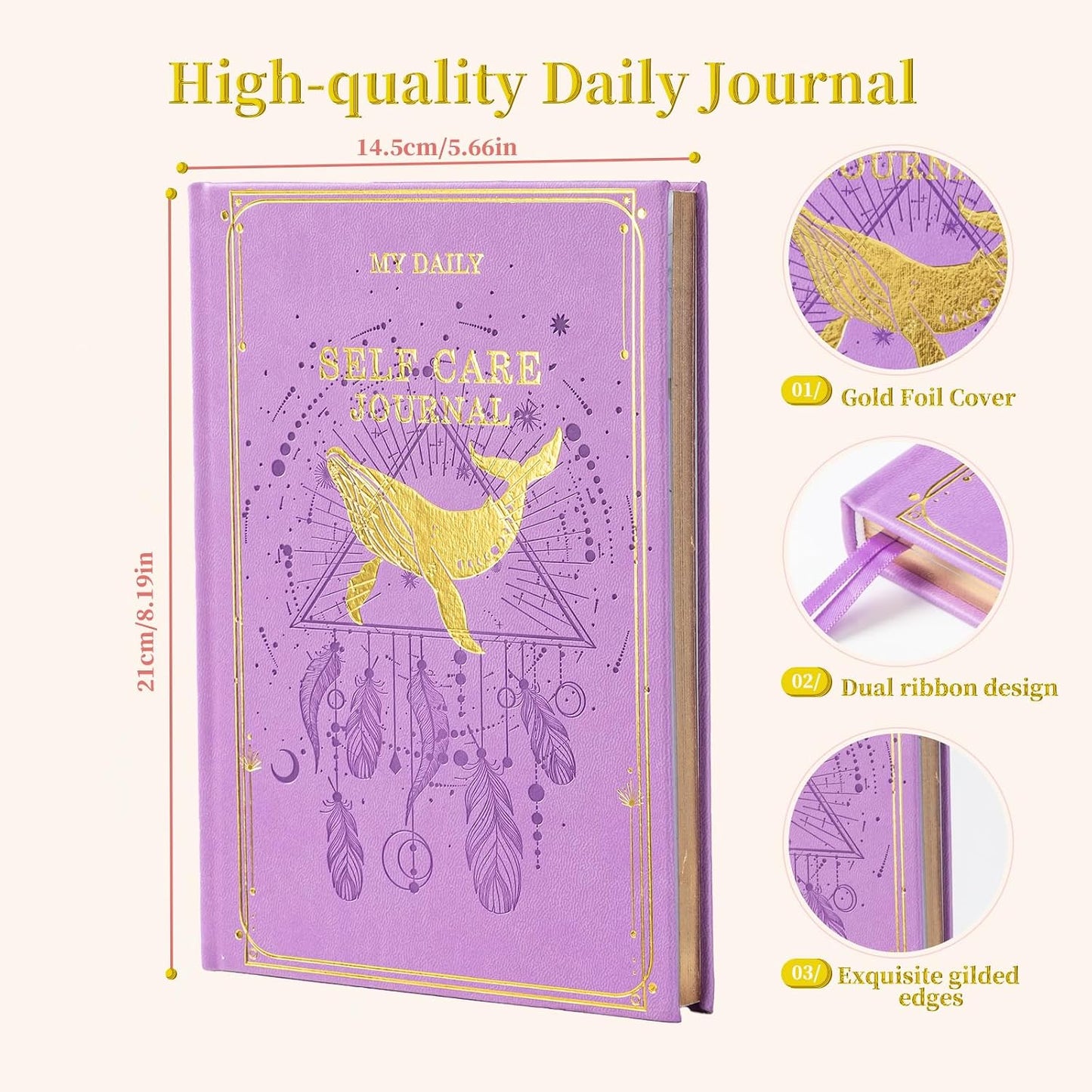 Self-Care Journal for More Happiness, Optimism, Affirmation & Reflection, Gratitude Journal with Guided Prompts, Inspirational Quotes, Mood Tracker, Undated Daily Journals for Women & Men (Pink)