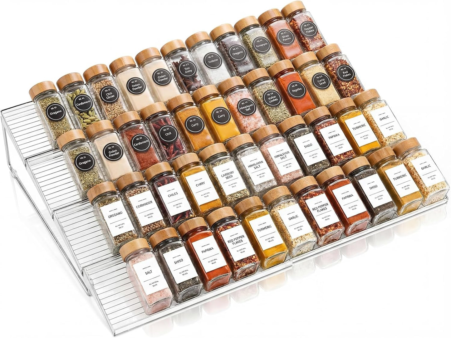 8 Pack Adjustable Spice Rack for Drawer- Expandable From 11" to 22" Expandable Spice Drawer Organizer 4 Tiers Acrylic Seasoning Organizer Rack,Clear Spice Rack Tray for Spices,Condiment (8)