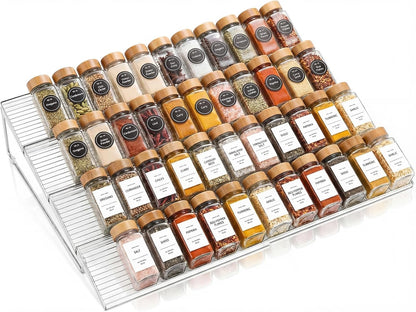 8 Pack Adjustable Spice Rack for Drawer- Expandable From 11" to 22" Expandable Spice Drawer Organizer 4 Tiers Acrylic Seasoning Organizer Rack,Clear Spice Rack Tray for Spices,Condiment (8)