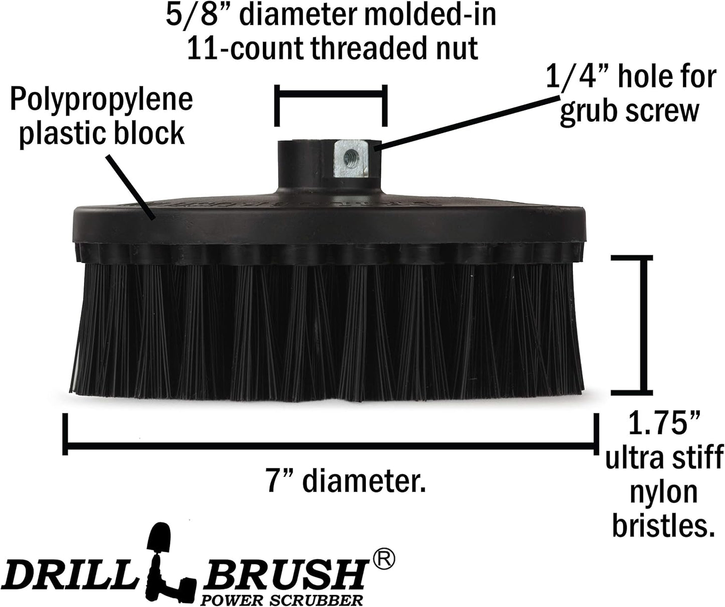7in Boat Brush Variable Speed Polisher Attachment - Medium Yellow Bristles | Bathroom Accessories - Cleaning Supplies - Deck Scrub Brush - 5/8 x 11 Threaded Hub - Tile - Shower Cleaner - Flooring