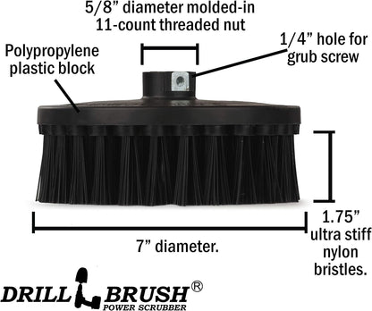 7in Boat Brush Variable Speed Polisher Attachment - Medium Yellow Bristles | Bathroom Accessories - Cleaning Supplies - Deck Scrub Brush - 5/8 x 11 Threaded Hub - Tile - Shower Cleaner - Flooring