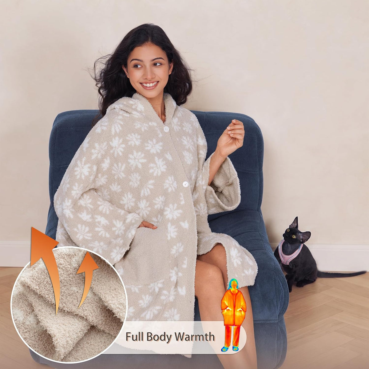 WDCOZY Wearable Blanket Hoodie Poncho Throw Comfy Soft Warm Cape Shawl Cozy Cloak Wrap Hooded with Sleeves For Women Adults