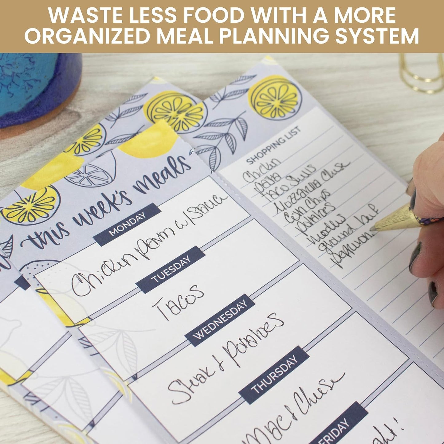 bloom daily planners Weekly Meal Planning Pad - Magnetic Hanging Refrigerator Menu Planner with Tear-Off Sheets & Perforated Grocery Shopping Lists - 6” x 9” (Pink Floral)