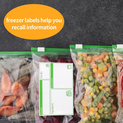 100pcs Labels for Freezer Bags Freezer Meal Labels with Instructions 3.2 X 5 inch Oil and Water Resistant Labels Food Labels for Freezer Storage for Leftovers in Fridge Removable Freezer (Blue)