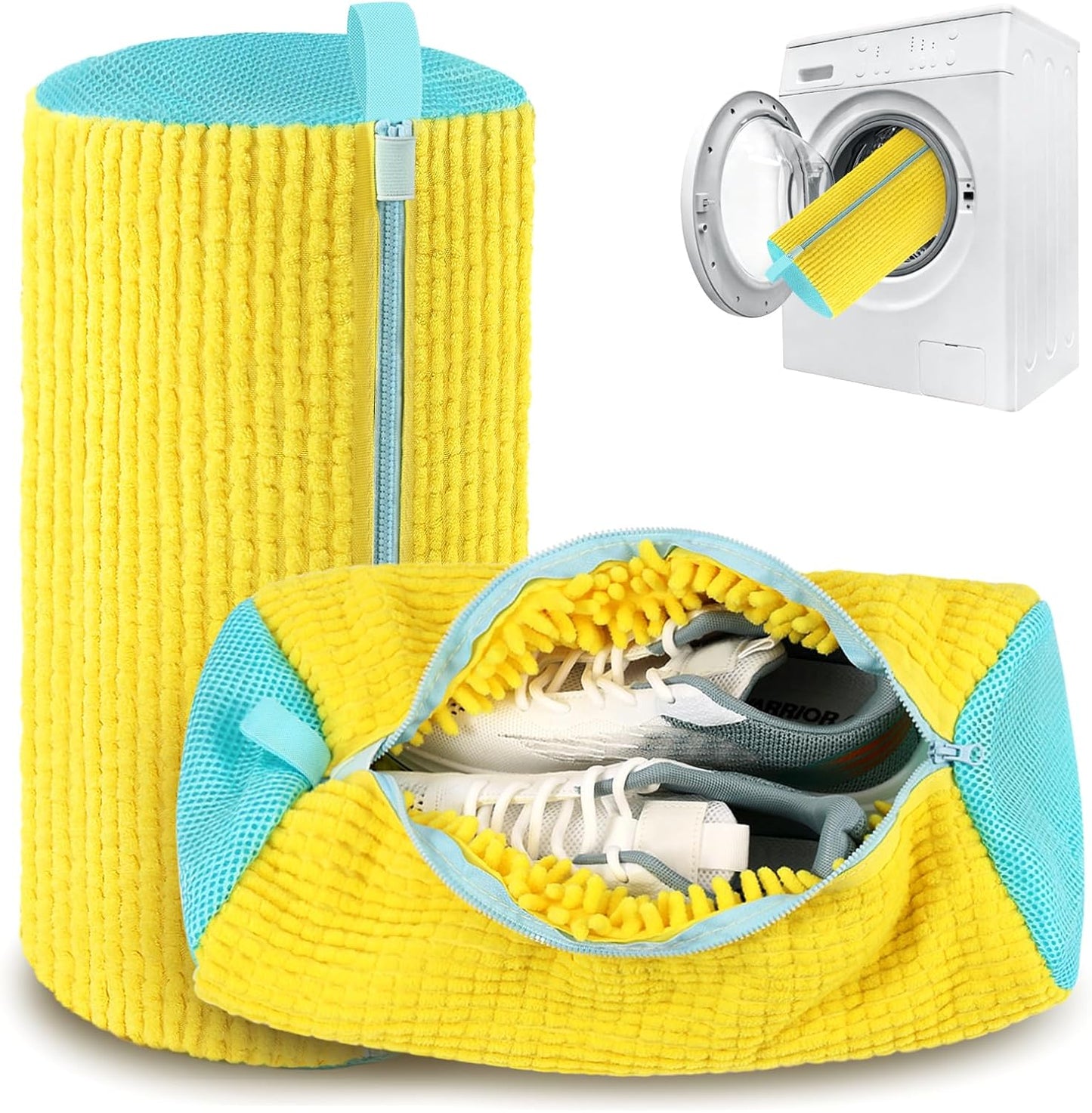 2 Pack Shoe Washing Machine Bag, Laundry Shoe Bag for Washer and Dryer, Reusable Shoe Cleaning Bag for Sneakers and All Shoes Types with Self-Locking Zipper (Yellow)