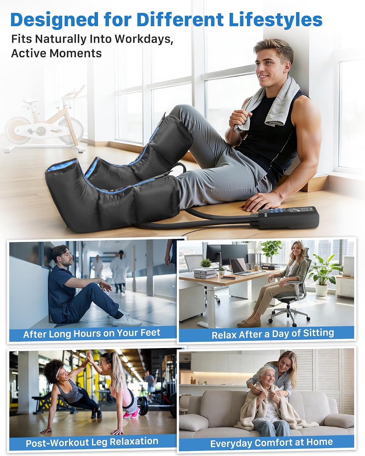Air Compression Leg Massager with Heat for Foot & Calf Fast Recovery