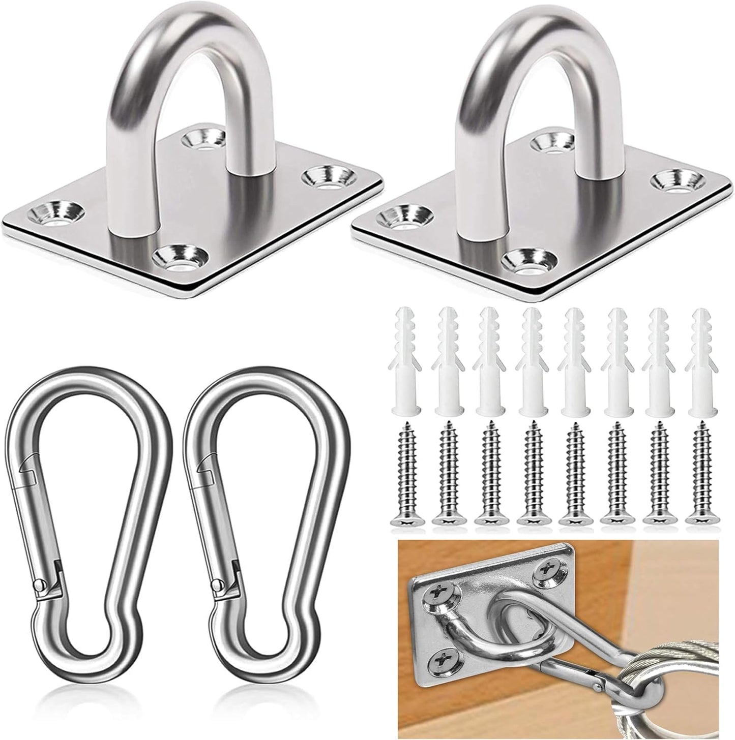 Stainless Steel Tie Out Mounted Wall Hook with Clip for Dog Up to 500lbs | for Small / Medium / Large Dog, Rust-resistant & Corrosion-resistant, Applicable to Concrete/Brick/Wood