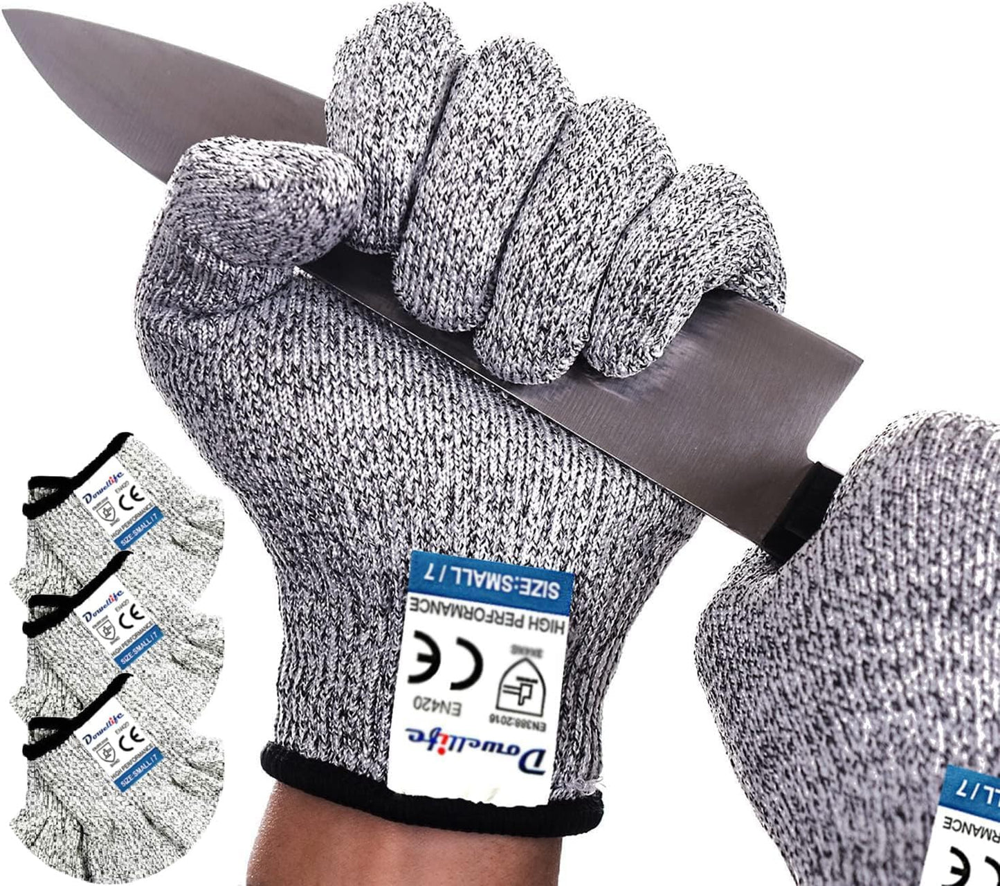 Dowellife Cut Resistant Gloves Food Grade Level 5 Protection, Safety Kitchen Cuts Gloves for Oyster Shucking, Fish Fillet Processing, Mandolin Slicing, Meat Cutting and Wood Carving. (X-Large)