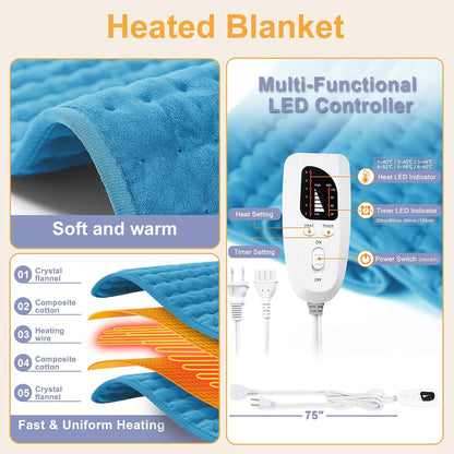 Heating Pad,Heated Blanket,Heating Pad for Back Neck,Grey,24x12 Inch | Electric Heating Pad,Dry/Moist Heat Heating Pads,Heating Pads for Shoulder,Abdomen,Heat Pad for Women Men,Birthday Gift