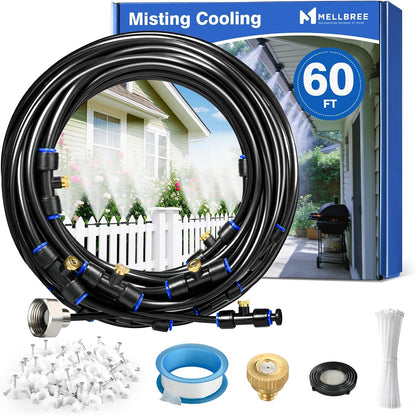 Mellbree Misters for Outside Patio 45FT/14M, Pre-Assembled Misting Cooling System with 12 Brass Nozzles & 3/4" Adapter, Outdoor Mister for Patio, Garden, Greenhouse, Pavilion, Dog House, Chicken Coop