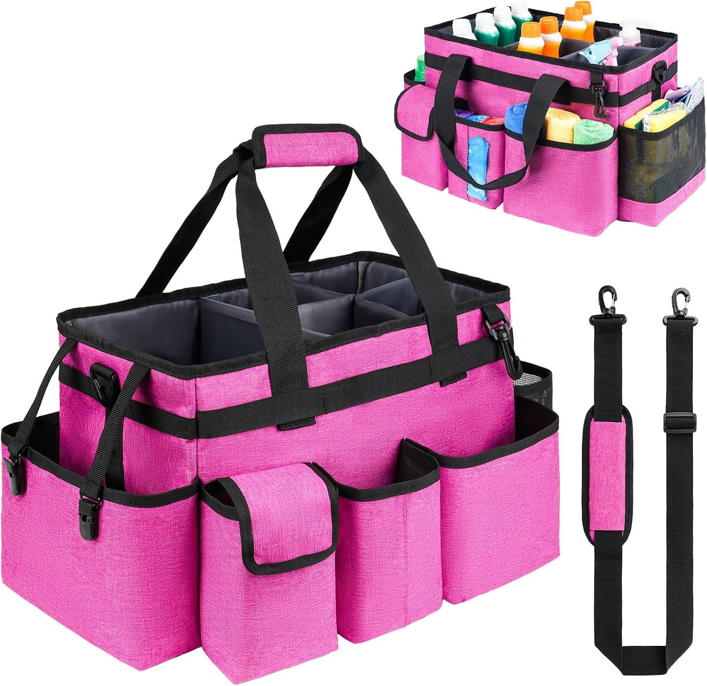 Cleaning Caddy Bag,Large Cleaning Supplies Organizer with Handle for Housekeepers,Purple