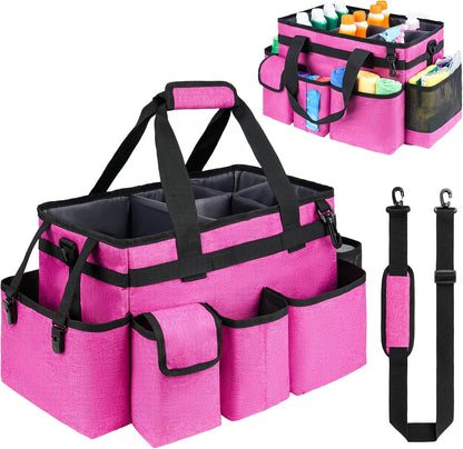 Cleaning Caddy Bag,Large Cleaning Supplies Organizer with Handle for Housekeepers,Purple