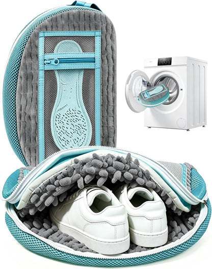 Shoe Washing Bag, Laundry Shoe Bag for Washer and Dryer, Sneaker Cleaning Protection Bag for Tennis, Casual, Athletic Shoes, with Mesh Pocket for Insoles, Self-Locking Zipper (Grey 2pcs)