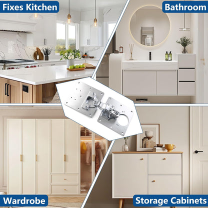 6 Pack 1mm Heavy Duty Cabinet Hinge Repair Plates, Stainless Steel Kit for Stripped Cupboard Door Hinges, 6 Large with 36 Screws, Kitchen Bathroom Furniture Fix