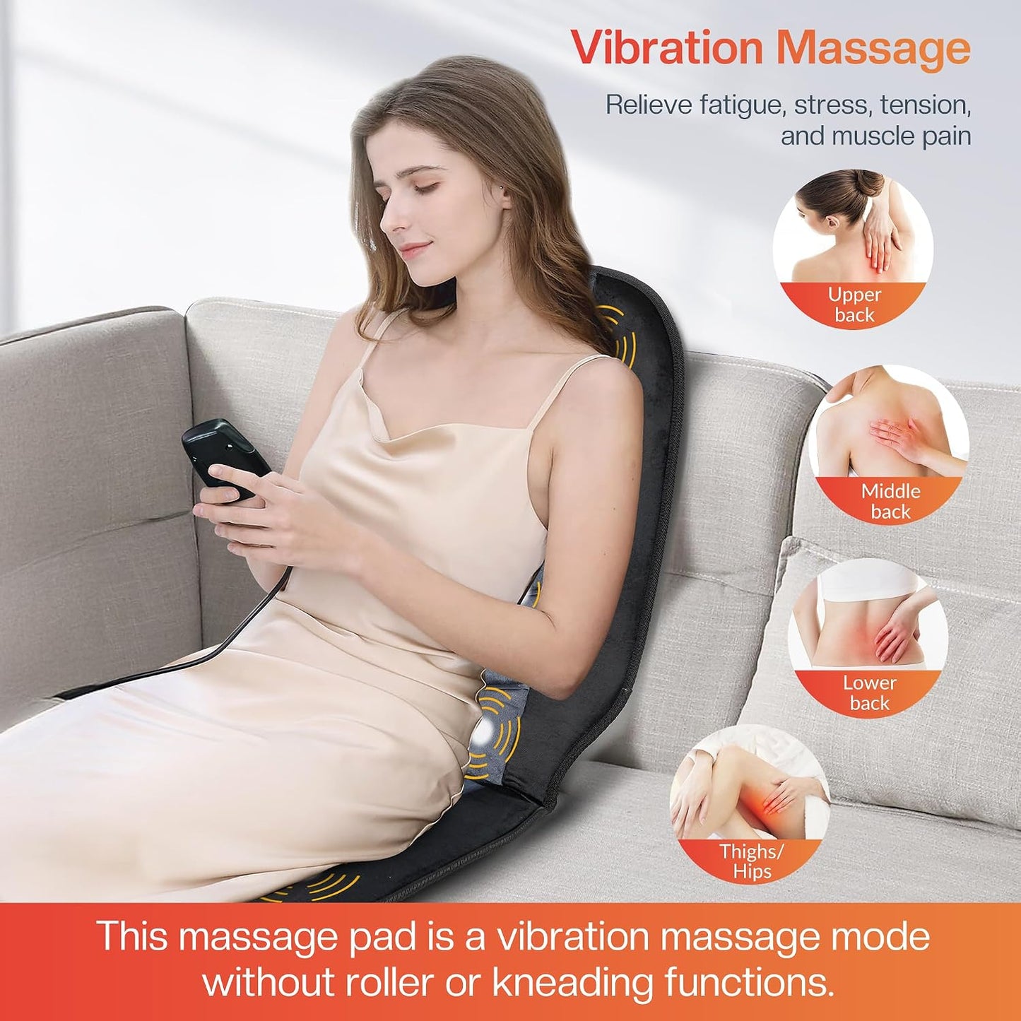Massage Chair Pad,Back Massager with Heat,Massage Seat Cushion with 10 Vibration Motors,30-60-90 Minutes Heating Options,Chair Massager for Office Chair, Home Office Use, Relaxation Gift