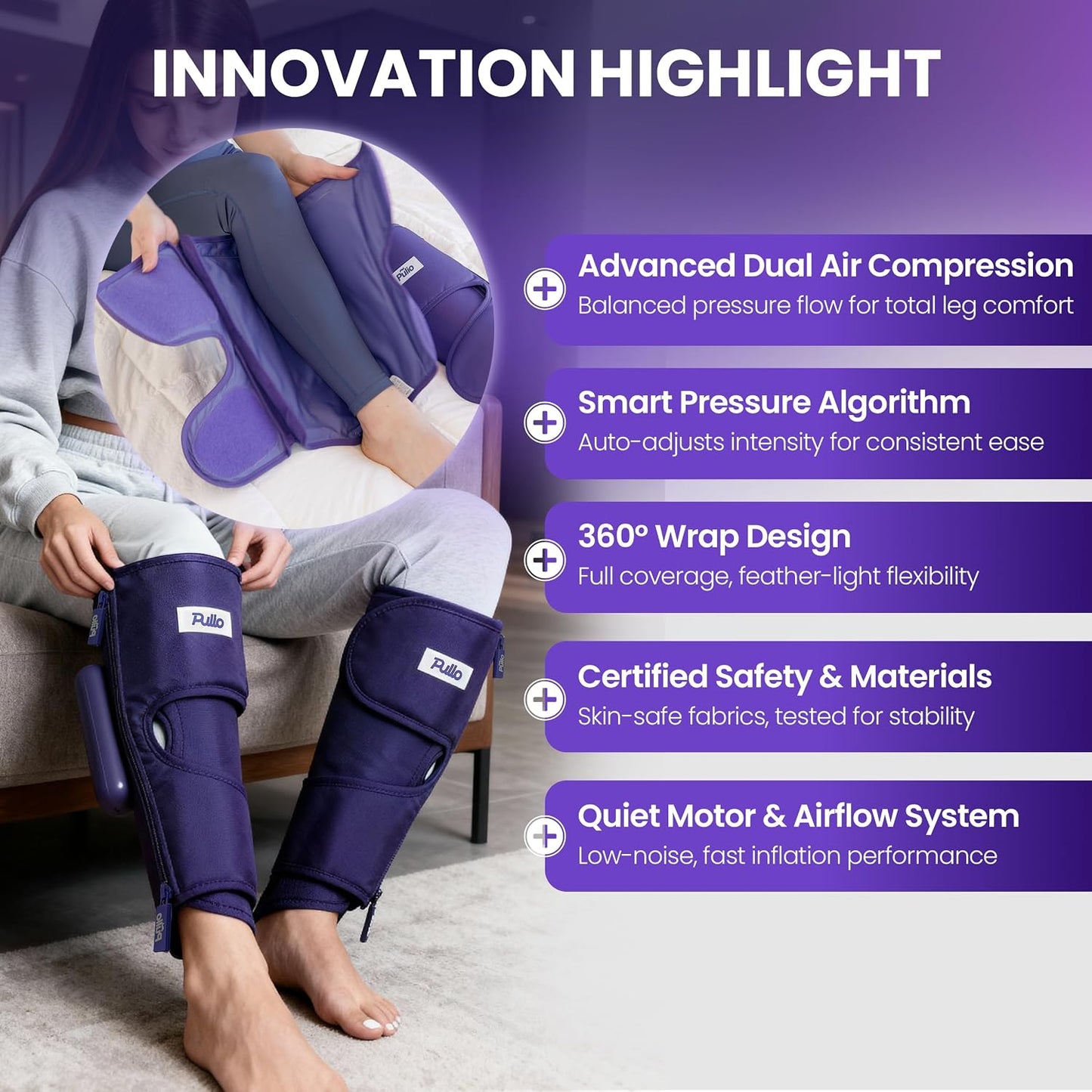 Leg Care Device V2 with New Controller Purple - 3 Modes, 3 Intensities - USB-C Rechargeable Cordless
