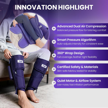 PULIO Leg Care Device V2 with New Controller Purple - 3 Modes, 3 Intensities - USB-C Rechargeable Cordless