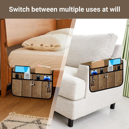 Armchair Caddy & Remote Control Holder for Couch & Recliner | Non-Slip Armrest Organizer with 6 Pockets for TV Remote, Phone, Tablet, Magazine & More, 19 x 35 Inches, Gray