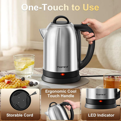 Topwit 2.5L Large Electric Kettle,Fast Boil Stainless Steel Electric Kettle | BPA Free Hot Water Kettle Electric, Removable Lid, Auto Shut-Off, Boil-Dry Protection, Large Capacity for Family, 1200W