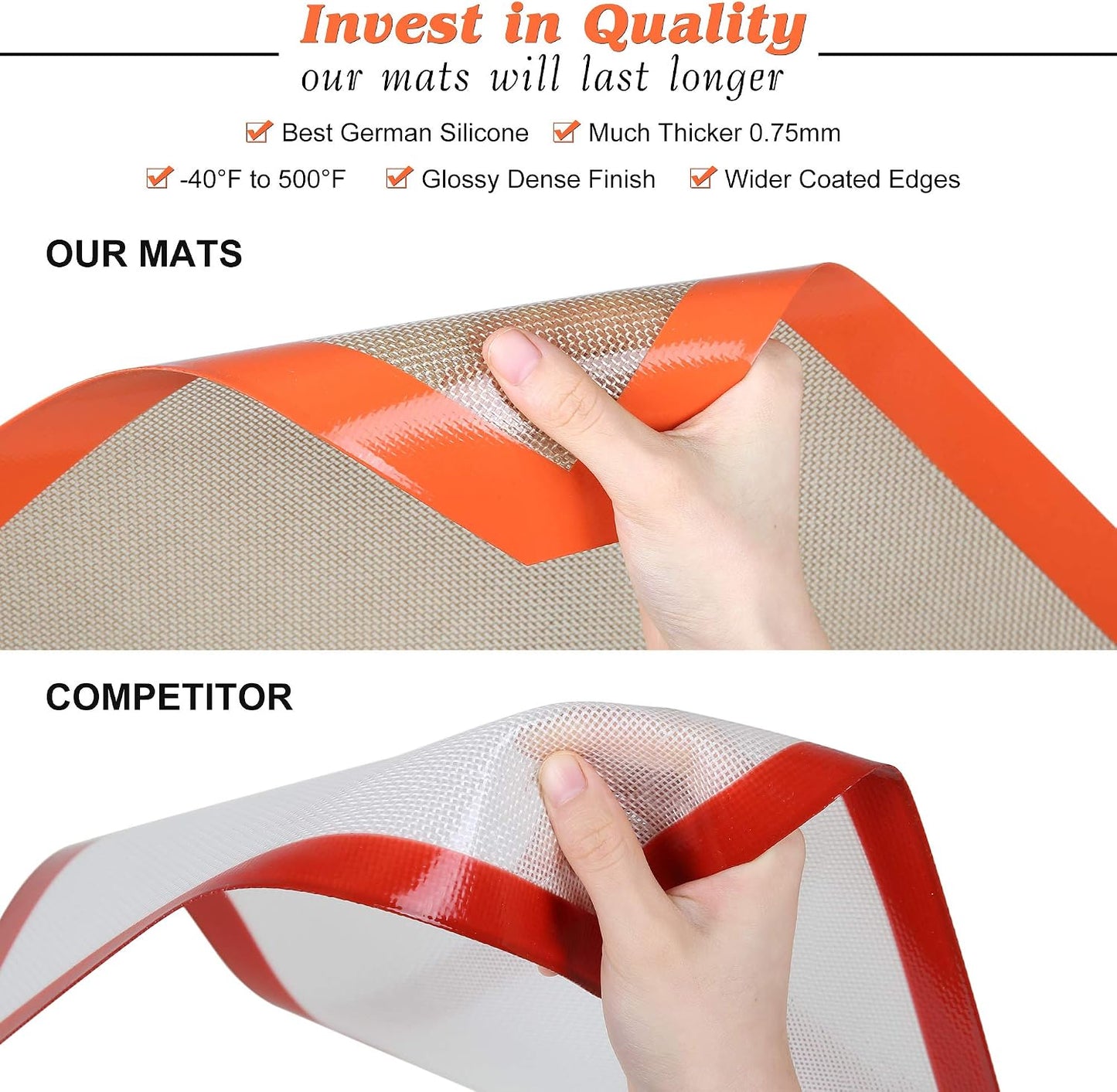 Best German Silicone Baking Mats - 8 inch | Set of 2 Square Non-Stick Reusable Air Fryer Linner, Non Slip, BPA Free, PFOA Free, Non-toxic, Dishwasher Safe