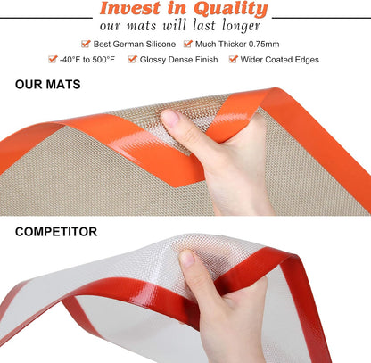 Best German Silicone Baking Mats - 8 inch | Set of 2 Square Non-Stick Reusable Air Fryer Linner, Non Slip, BPA Free, PFOA Free, Non-toxic, Dishwasher Safe