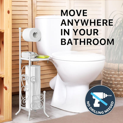 Simple Houseware English Style Toilet Paper Stand Holder w/Woodtop, Bronze | 4 Paper Rolls, 8.5" x 8.75" x 29.2"