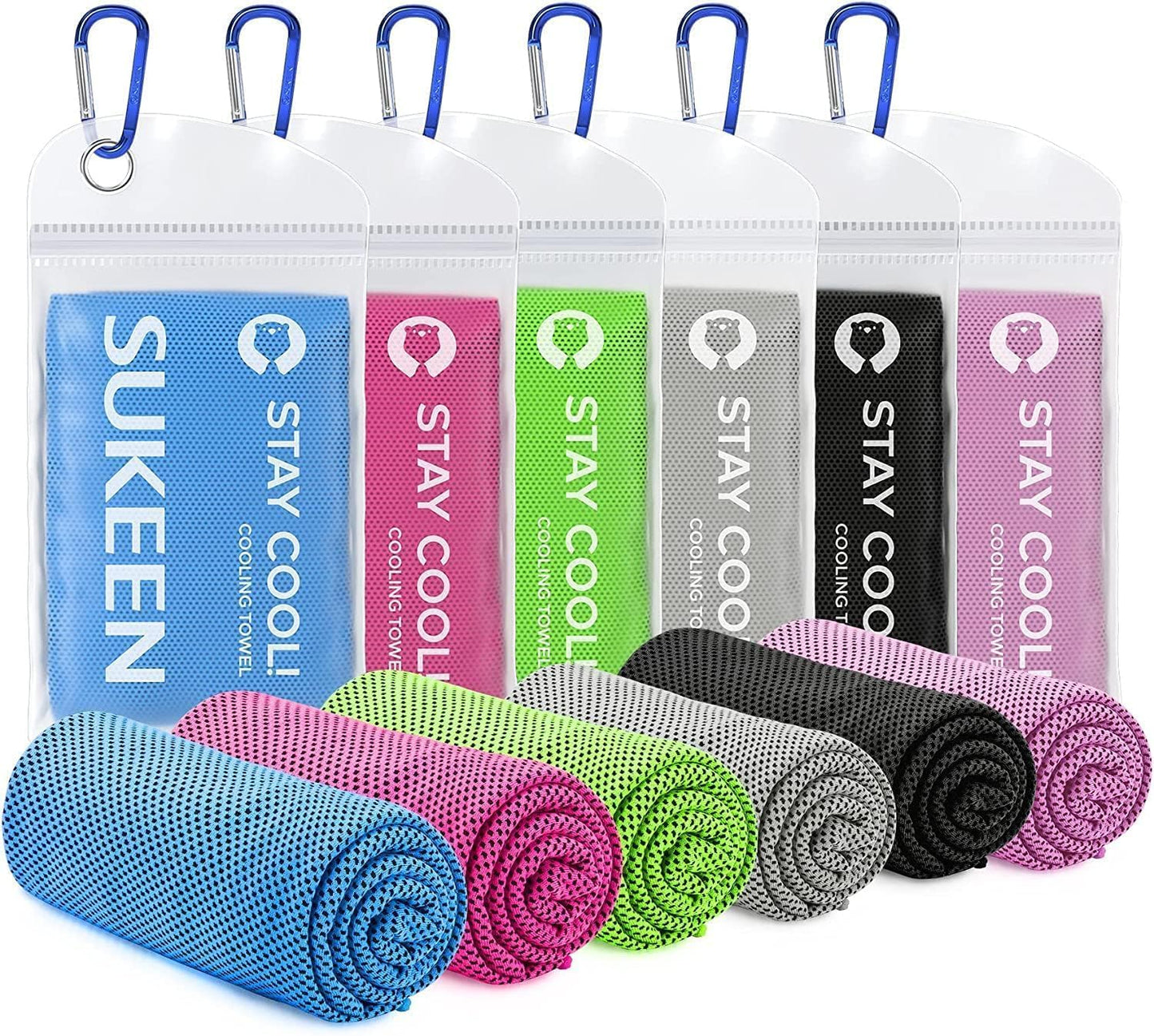 Sukeen Cooling Towels 6 Pack (40"x12"), Cooling Neck Wraps, Ice Towels, Microfiber Breathable Cooling Towel for Hot Weather, Sweat Towel for Gym, Sport, Running, Golf, Workout, Camping, Fitness