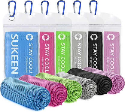 Sukeen Cooling Towels 6 Pack (40"x12"), Cooling Neck Wraps, Ice Towels, Microfiber Breathable Cooling Towel for Hot Weather, Sweat Towel for Gym, Sport, Running, Golf, Workout, Camping, Fitness