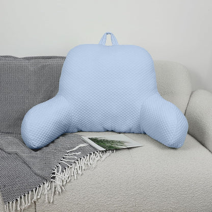 Reading Pillow, Ice Silk Bean Back Pillow for Bed Sitting Up, Adult Back-Rest Support Cushion with Arms for Sit Up on Couch, Sofa, and Floor, Dorm Essentials, Reading Accessories, Blue