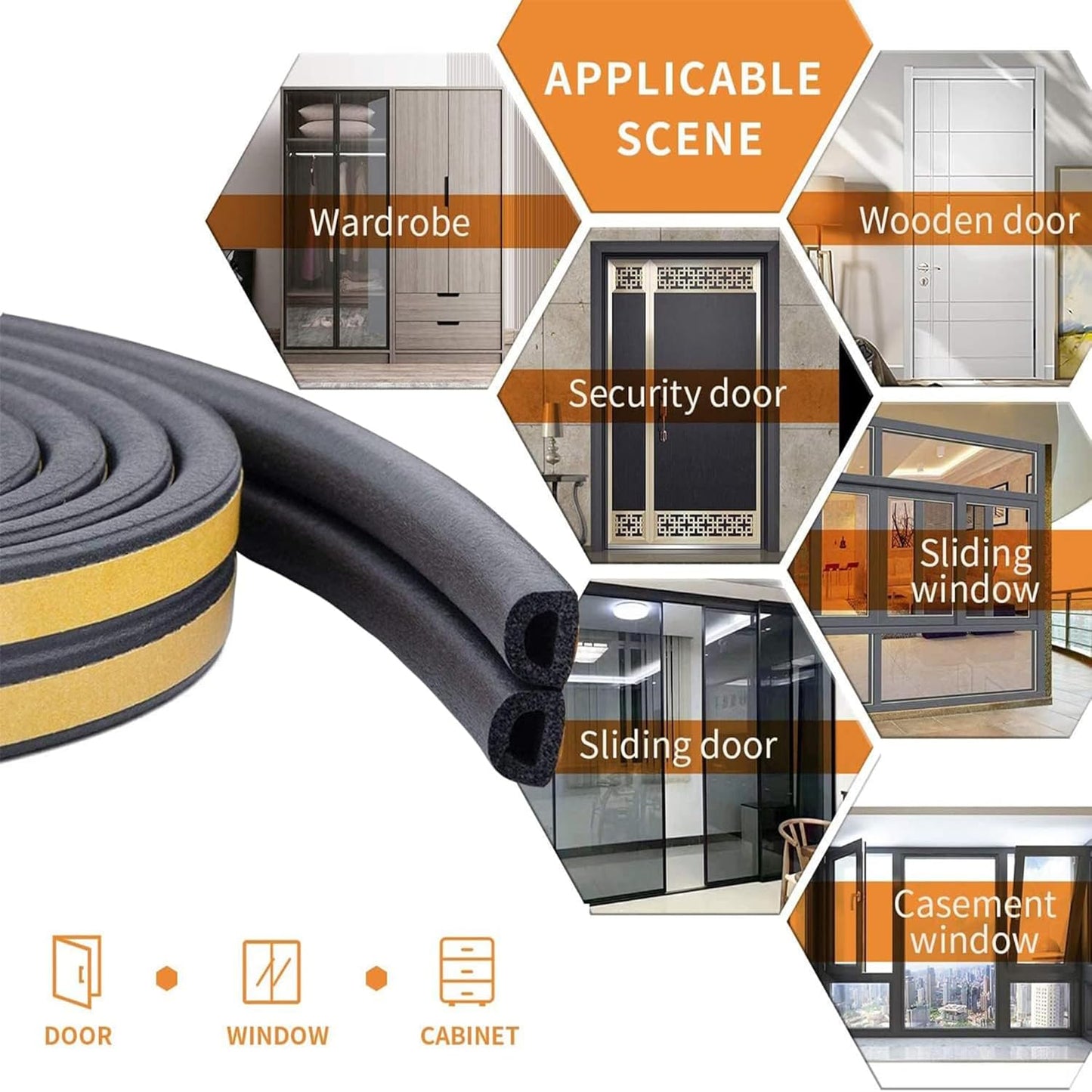 Weather Stripping Seal Strip Tape, Doors Windows Frame Self Adhesive D Type Foam Sealing Tape, 32.8Ft Rubber Soundproof Insulation Cell Foam Stripping, White