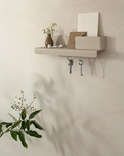 Kazai. Key Holder for Wall 'Holmsen' | Minimalist Key Hooks Design from Berlin | Modern Key Hanger with Metal Shelf | Key Hook Wall Mounted as Hallway Furniture | Sand Taupe