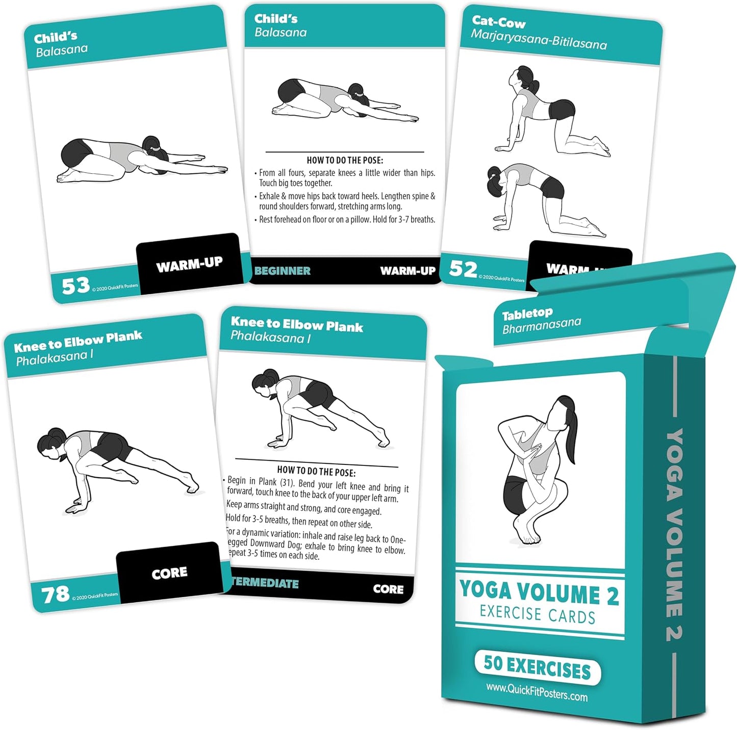2 Pack Yoga Pose Exercise Cards Volume 1 & 2 - Yoga Positions and Workout Fitness Cards with Over 100 Poses - 2.5" x 3.5"