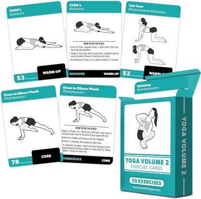 2 Pack Yoga Pose Exercise Cards Volume 1 & 2 - Yoga Positions and Workout Fitness Cards with Over 100 Poses - 2.5" x 3.5"