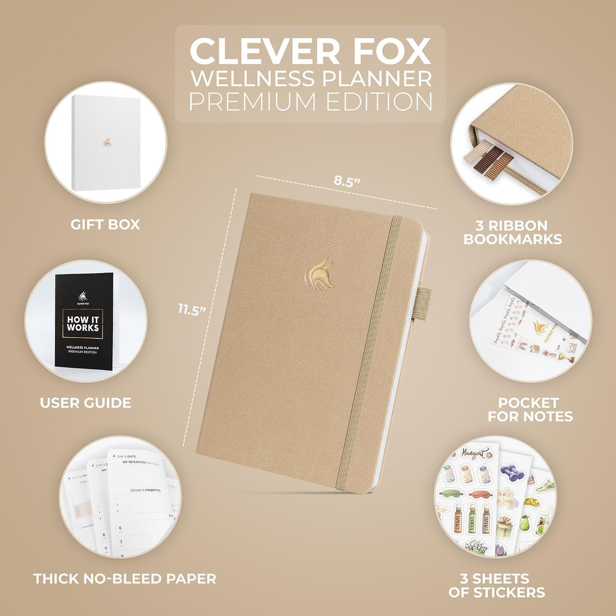 Clever Fox Wellness Journal Premium for Women, Workout & Food Light Pink