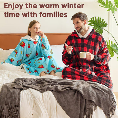 yescool Wearable Blanket Hoodie, Flannel Sherpa Fleece Blanket Sweatshirt for Adults Women Men,One Size Fits All - Colors A