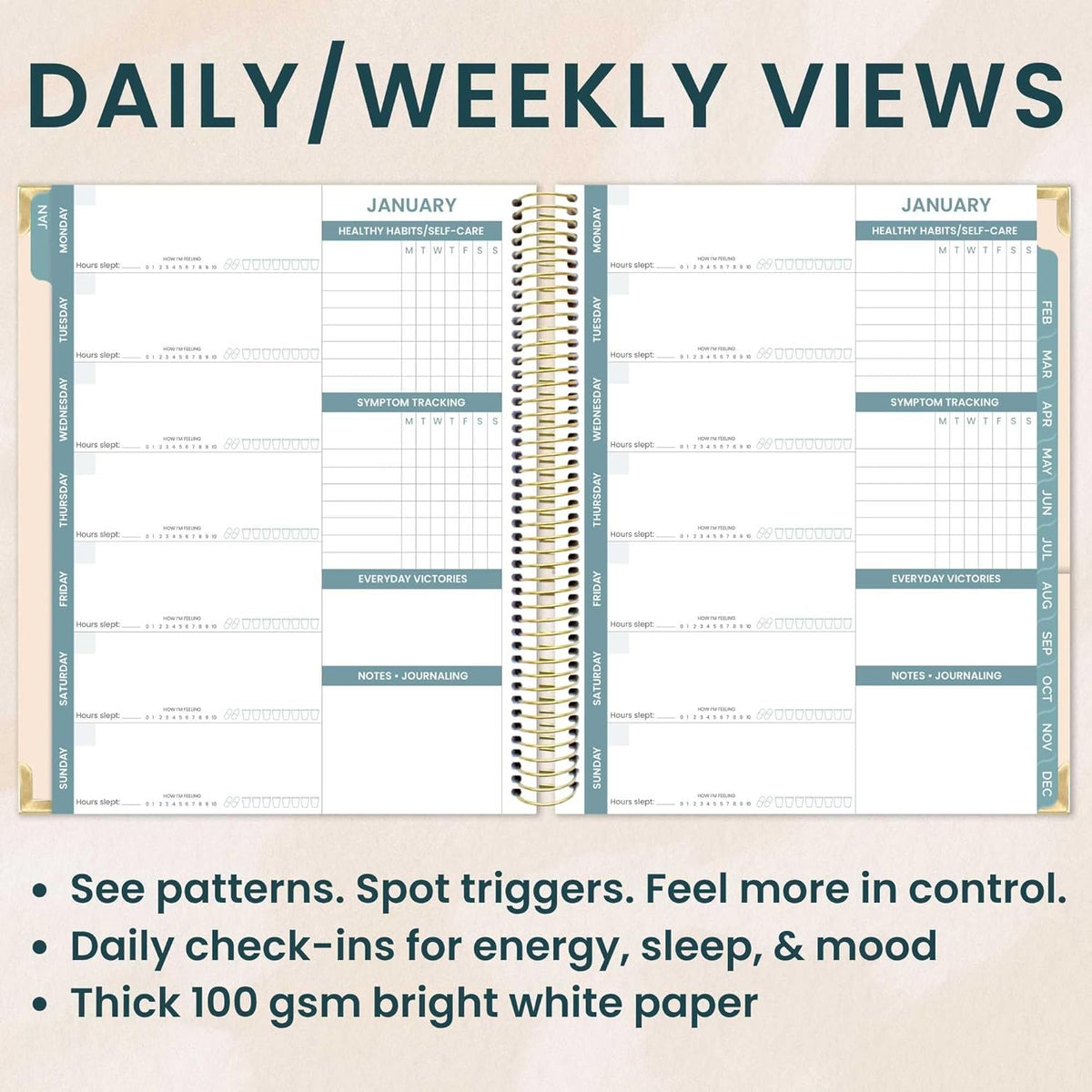 bloom daily planners Undated Chronic Illness Planner & Medical Journal - 12 Month Pain & Symptom Tracker, Mood & Medication Log, Appointment Organizer (7” x 9”) - Chronically Resilient