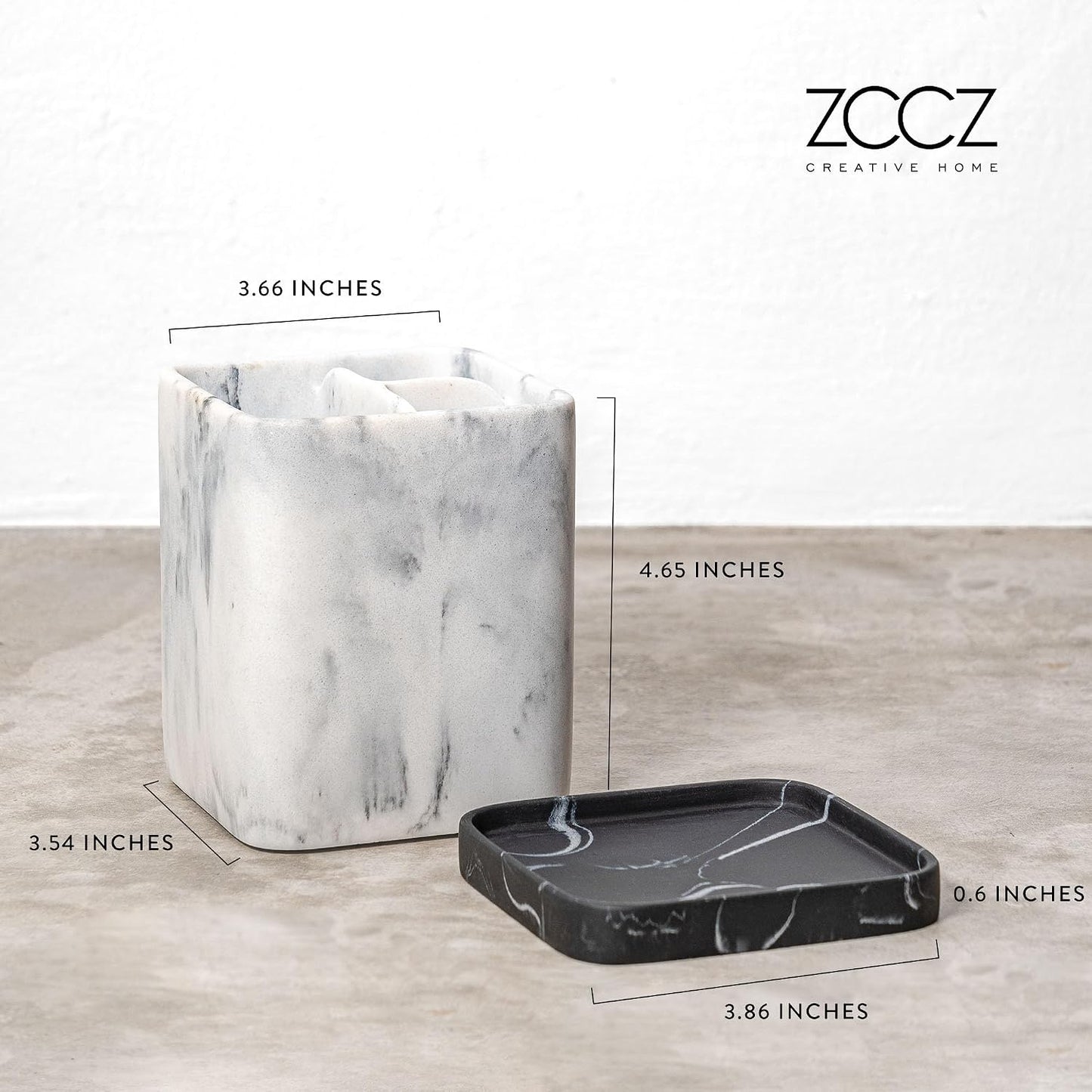 Marble Look Toothbrush Holder for Bathroom Countertop Organizer, Holds Toothpaste, Dental Floss, Razor, Comb, Makeup Brushes, and More, Stylish Bathroom Accessory for Tooth Brushing Essentials