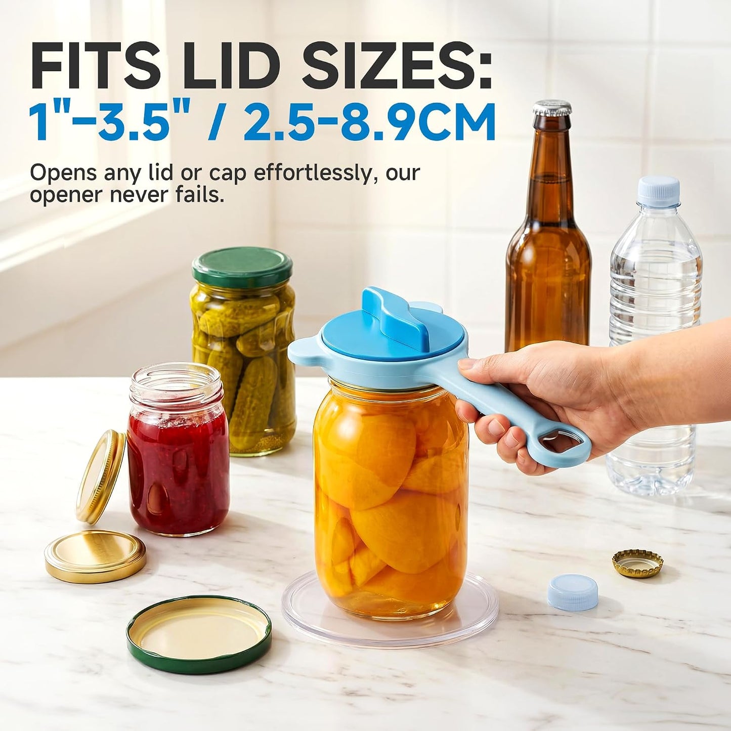 2026 Upgraded 4-in-1 Jar Opener - Adjustable Stainless Steel Lid Remover for Seniors & Arthritis Sufferers, Fits Kitchen Jars, Bottles & Cans Blue