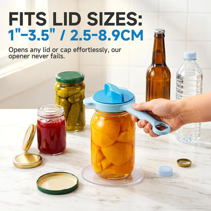 2026 Upgraded 4-in-1 Jar Opener - Adjustable Stainless Steel Lid Remover for Seniors & Arthritis Sufferers, Fits Kitchen Jars, Bottles & Cans Blue