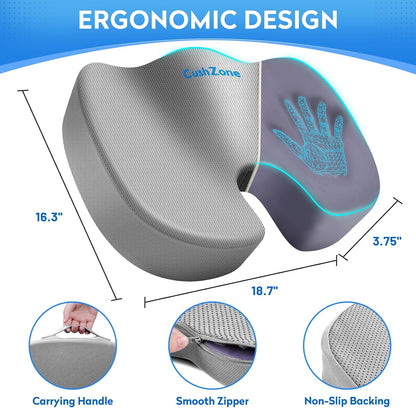 CushZone Seat Cushion Memory Foam Chair Pad for Office & Car, Black