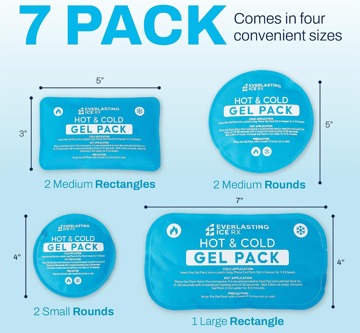 Reusable Hot and Cold Gel Ice Packs for Injuries, 7 Pack Variety Set