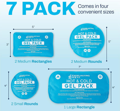 Reusable Hot and Cold Gel Ice Packs for Injuries, 7 Pack Variety Set