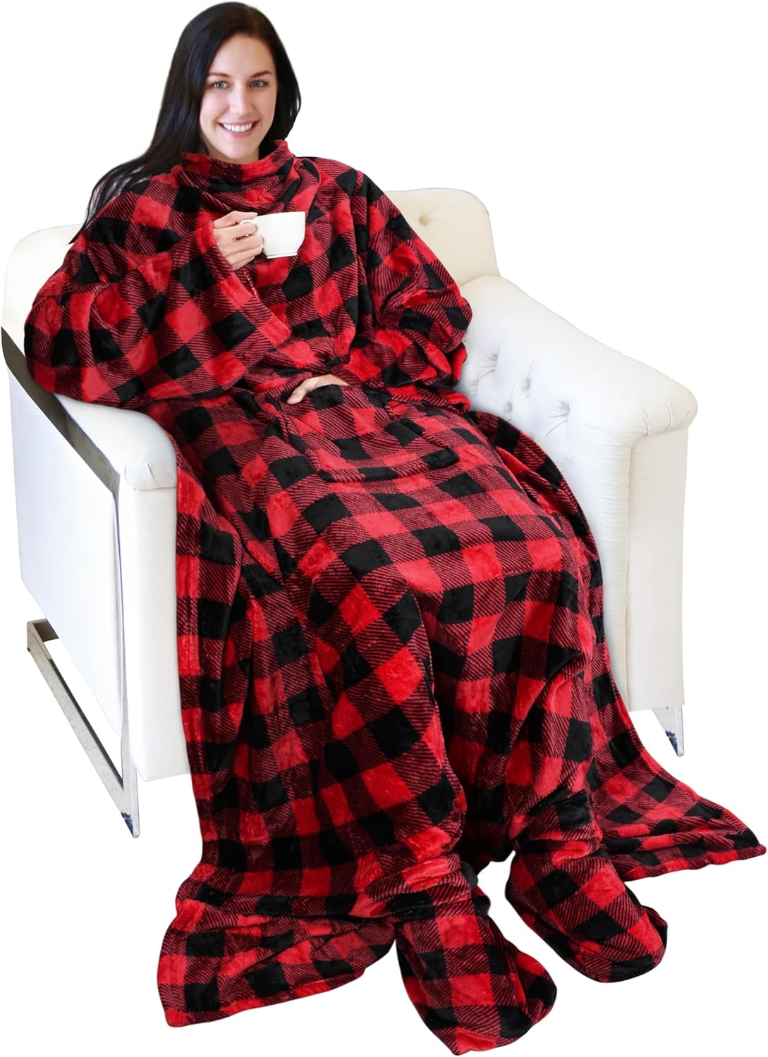 Catalonia Wearable Blanket with Sleeves & Foot Pocket for Adults | Soft Fleece Throw Wrap with Hands-Free Comfort, Perfect for Reading, TV Time & Relaxing, Christmas Gift for Women & Men
