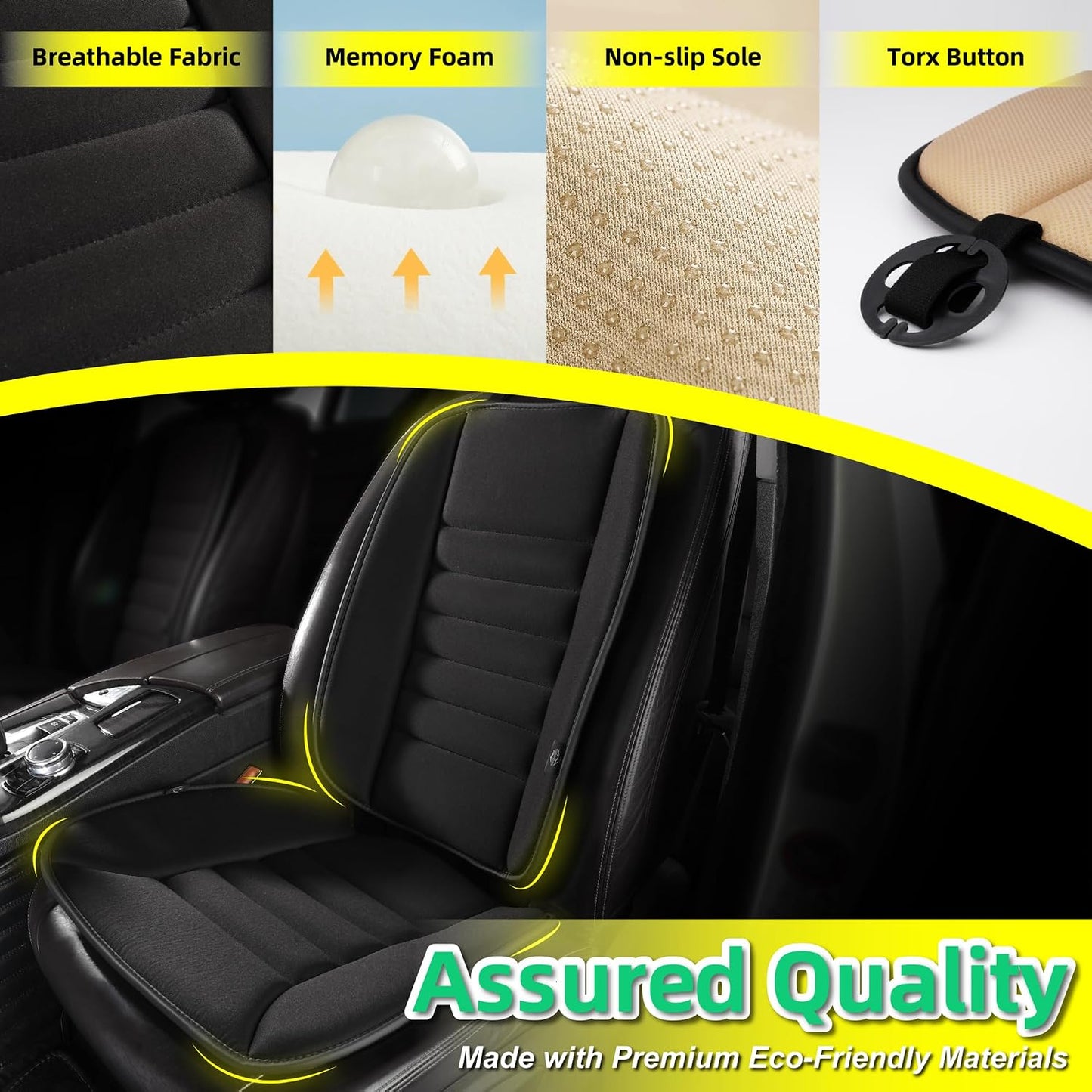 kingphenix Car Seat Cushion with Back Support Pillow, Memory Foam, Black | Memory Foam Car Cushion for Long Driving, Truck, Office Chair, Tailbone and Lower Back Support