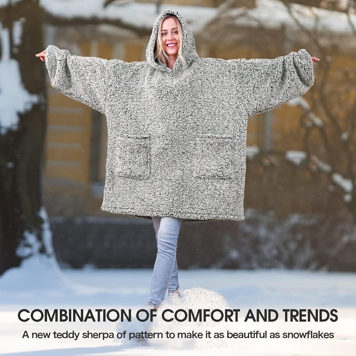 yescool Wearable Blanket Hoodie, Flannel Sherpa Fleece Blanket Sweatshirt for Adults Women Men,One Size Fits All - Colors A