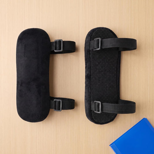 Office Chair Armrest Covers – Memory Foam Arm Pads with Cover | Chair Armrest Pads 2 Pack for Office Computer Gaming Chairs, Forearm Relief Cushion, Washable Elbow Support, Black Arm Covers