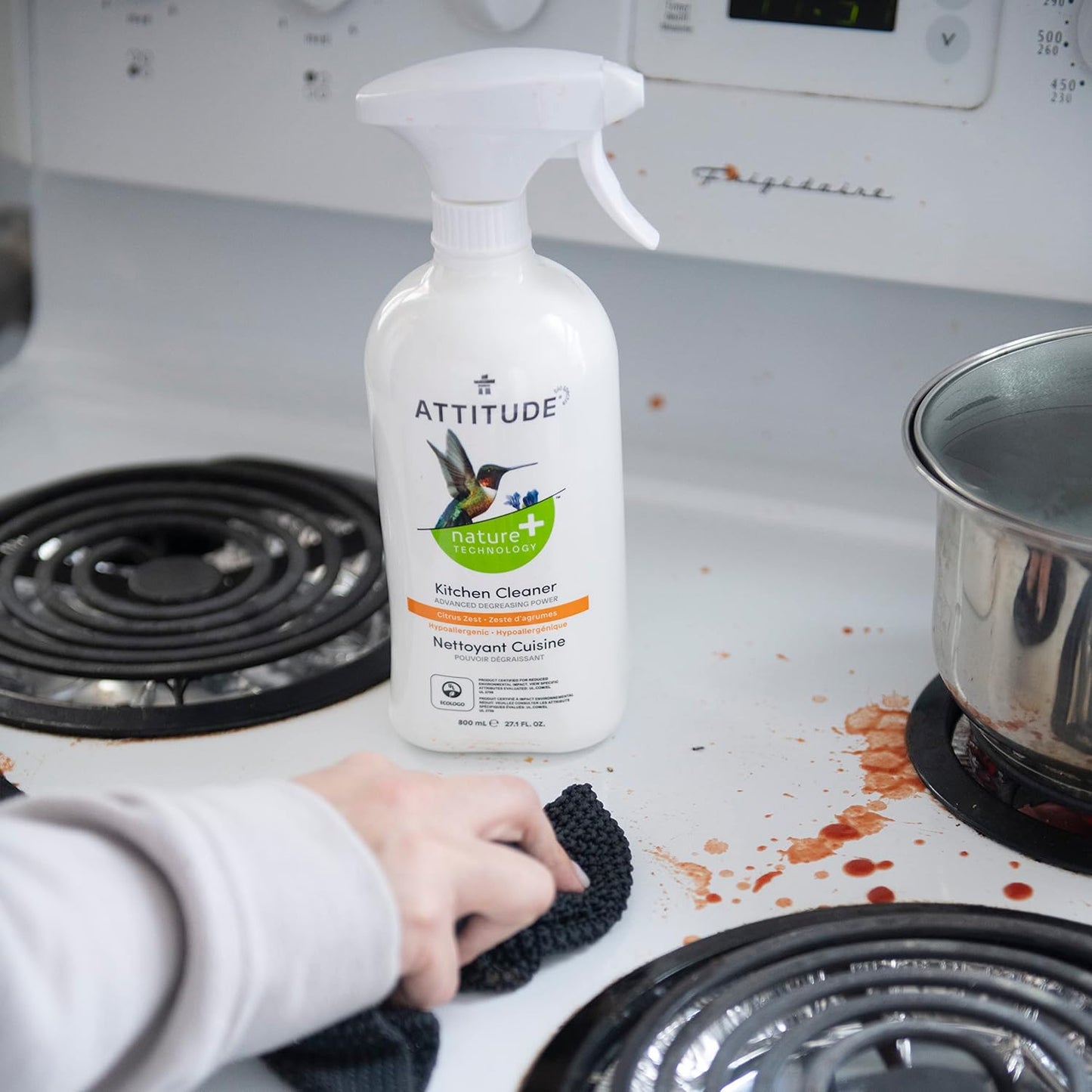 ATTITUDE Kitchen Cleaner Spray, EWG Verified, Degreaser Spray to Cut Grease & Grime, Plant-Based & Vegan, Citrus Zest Scent, 27.1 Fl Oz