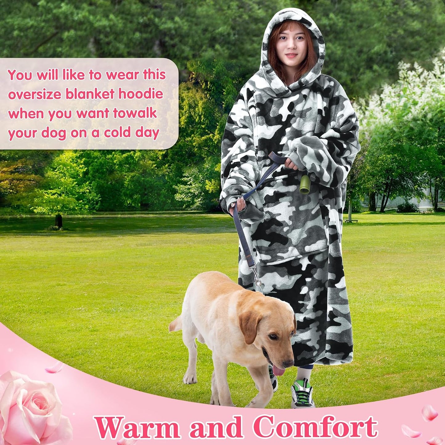 Wearable Blanket Sweatshirt Gifts for Women and Men, Warm and Cozy Giant Blanket Hoodie, Thick Flannel Blanket with Sleeves and Giant Pocket - Dark Gray