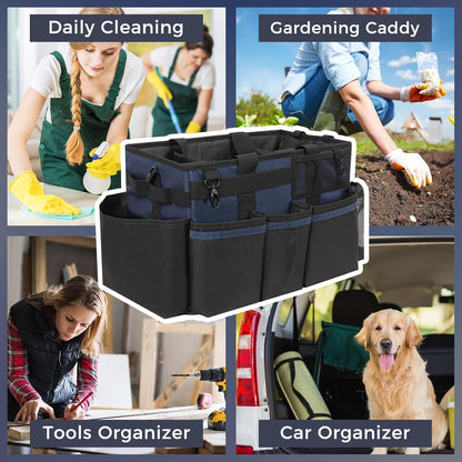 SCAVATA Wearable Cleaning Caddy, Cleaning Caddy Supplies Organizer with Handle & Shoulder Straps for Housekeepers, Under Sink & Car Cleaning Tool Organizers Bag with 4 Foldable Divider (NavyBlue)